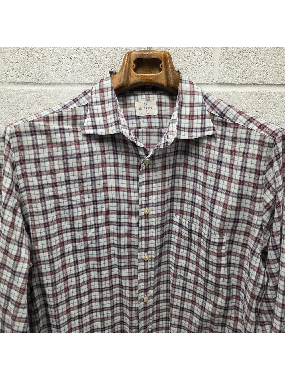 Hartford Plaid  Shirt Mens Button Up  Cotton Casual Long Sleeve L 23x33